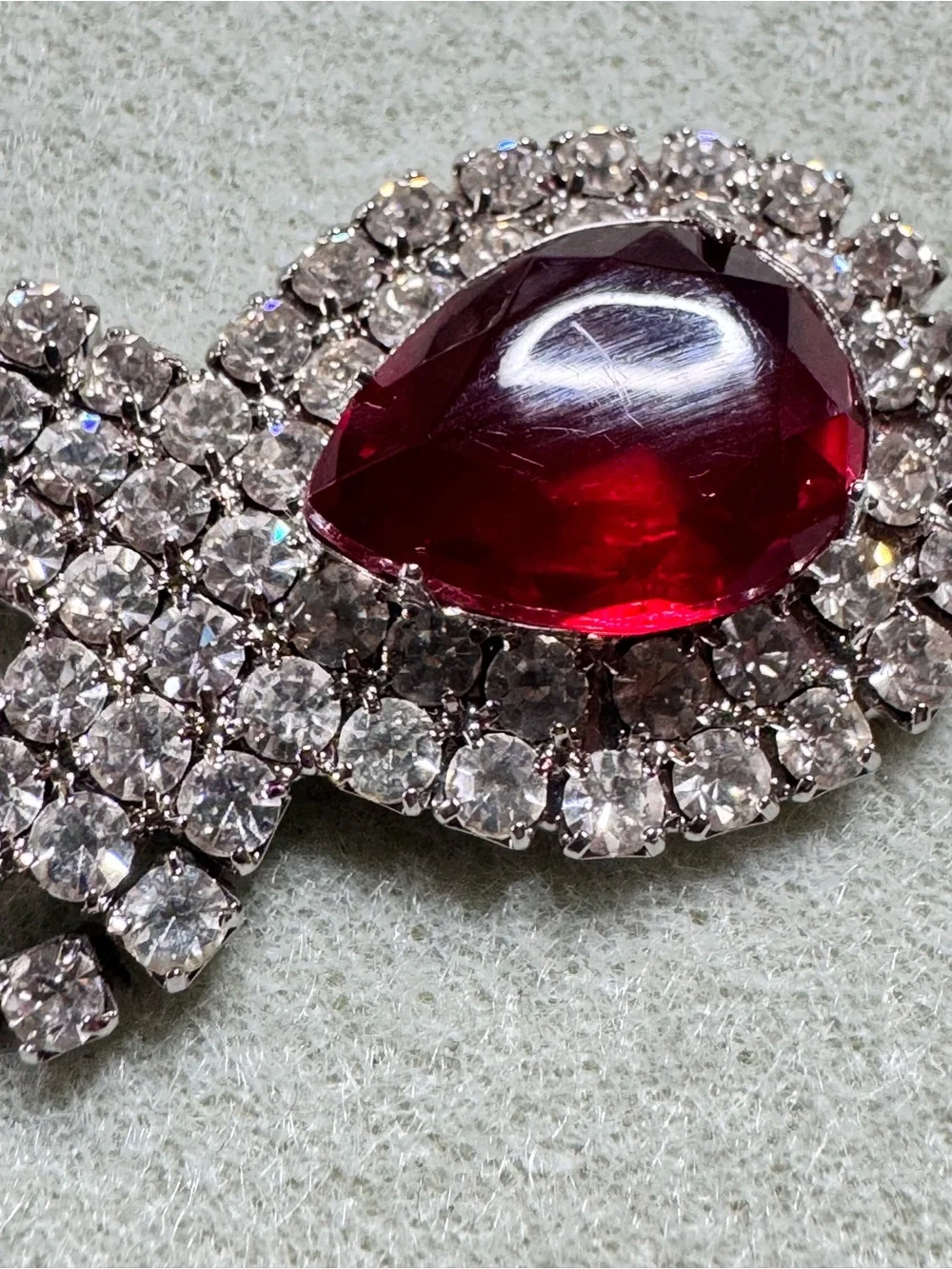 Vintage 1950s Mid-Century Ruby Red & Clear Rhinestone Statement Necklace